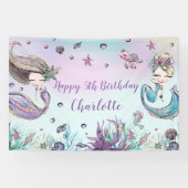 Cute Mermaids Birthday Pool Party Backdrop Welkom Spandoek (Horizontaal)