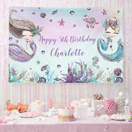 Cute Mermaids Birthday Pool Party Backdrop Welkom Spandoek