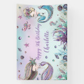 Cute Mermaids Birthday Pool Party Backdrop Welkom Spandoek (Verticaal)