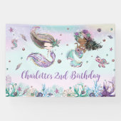 Cute Mermaids Birthday Pool Party Backdrop Welkom Spandoek (Horizontaal)
