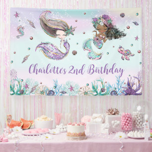 Cute Mermaids Birthday Pool Party Backdrop Welkom Spandoek
