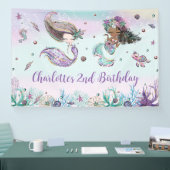Cute Mermaids Birthday Pool Party Backdrop Welkom Spandoek (Beurs)