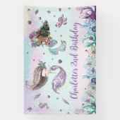 Cute Mermaids Birthday Pool Party Backdrop Welkom Spandoek (Verticaal)