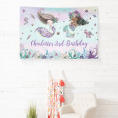Cute Mermaids Birthday Pool Party Backdrop Welkom Spandoek (Insitu)