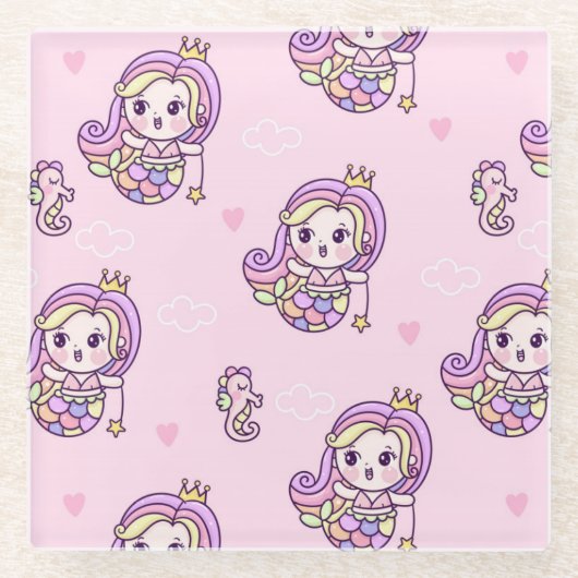 Cute Mermaids Glazen Onderzetter (Voorkant)