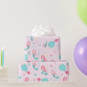 Cute Mermaids Pink en Turquoise Pattern Cadeaupapier