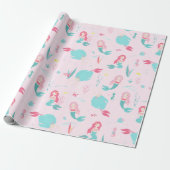 Cute Mermaids Pink en Turquoise Pattern Cadeaupapier (Uitgerold)
