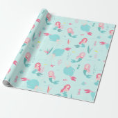 Cute Mermaids Pink en Turquoise Pattern Cadeaupapier (Uitgerold)