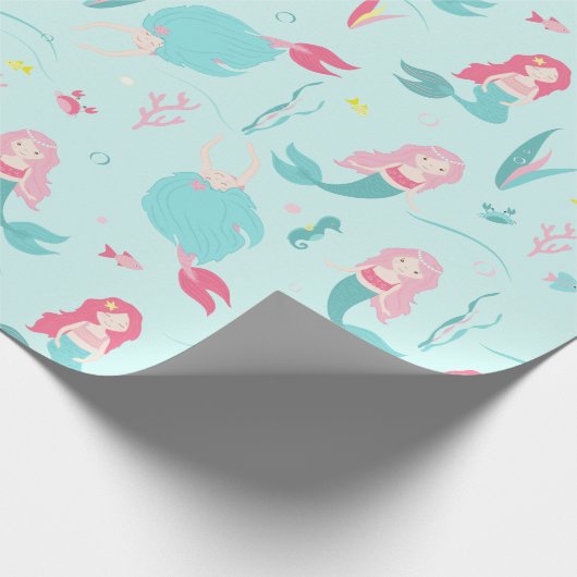 Cute Mermaids Pink en Turquoise Pattern Cadeaupapier (Hoek)