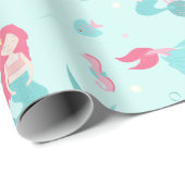 Cute Mermaids Pink en Turquoise Pattern Cadeaupapier (Rol Hoek)
