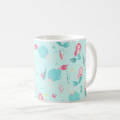 Cute Mermaids Pink en Turquoise Pattern Koffiemok (Voorkant rechts)