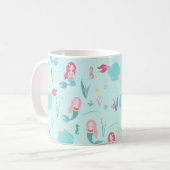 Cute Mermaids Pink en Turquoise Pattern Koffiemok (Voorkant links)
