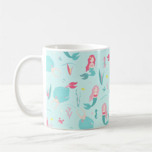 Cute Mermaids Pink en Turquoise Pattern Koffiemok