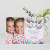 Cute Mermaids Twins Sisters Birthday Foto Kaart (Staand voorkant)