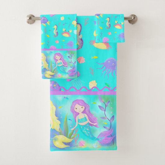 Cute Mermaids under Zee Neon Bad Handdoek (Insitu)