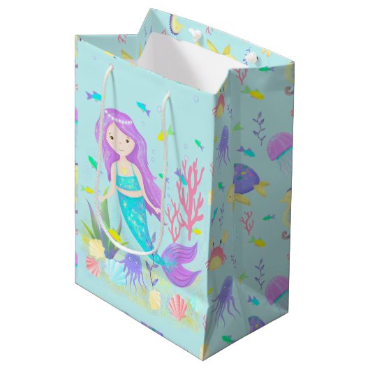 Cute Mermaids under Zee Neon Medium Cadeauzakje (Voorkant Gekanteld)