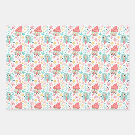 Cute Mermaids Wrapping Paper Set van 3 (Voorkant 3)