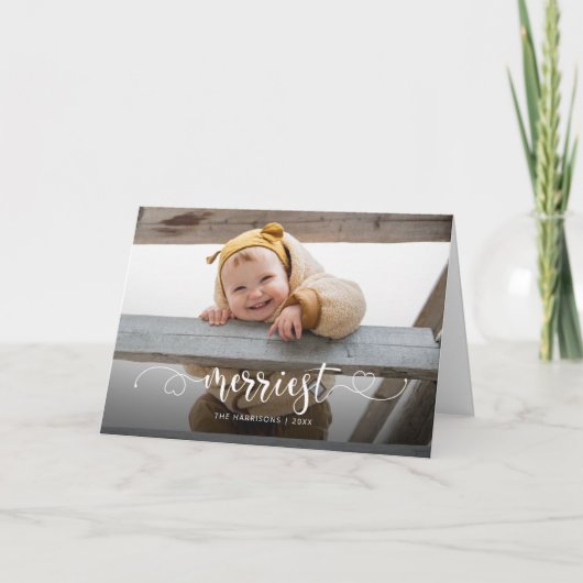 Cute Merriest Modern Calligraphy Foto Feestdagen Kaart (Voorkant)