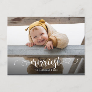 Cute Merriest Modern Calligraphy Foto Feestdagenkaart