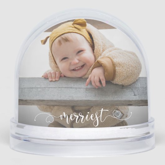 Cute Merriest Modern Calligraphy Photo Snow Globe Sneeuwbol (Voorkant)
