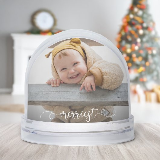 Cute Merriest Modern Calligraphy Photo Snow Globe Sneeuwbol