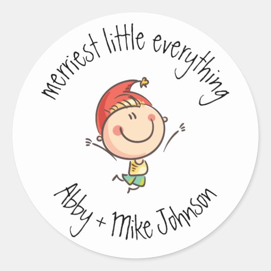 Cute Merry Alles Elf Santa Hat Illustratie Ronde Sticker (Voorkant)