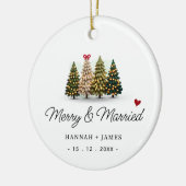 Cute merry and married christmas trees one photo keramisch ornament (Links)