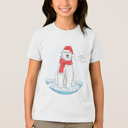 Cute Merry-Beer met kerstpolair Tri-Blend Shirt (Voorkant)