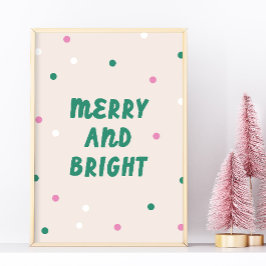 Cute Merry & Bright Pink Confetti Holiday Print