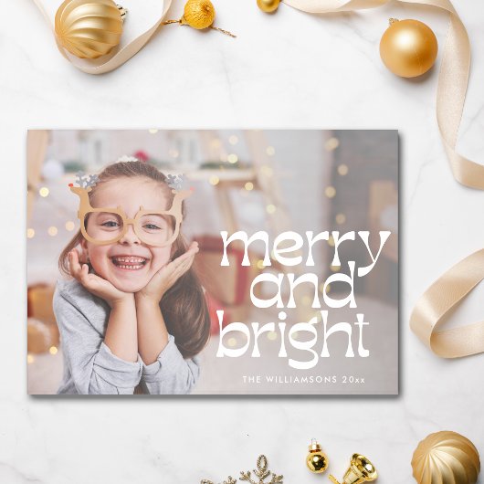 Cute Merry Bright Witte Tekst Foto Overlay Feestdagenkaart