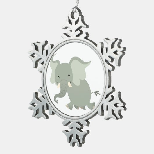 Cute Merry Cartoon Elephant Pewter Ornament (Rechts)