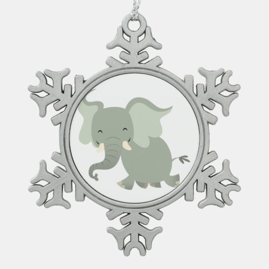 Cute Merry Cartoon Elephant Pewter Ornament (Voorkant)