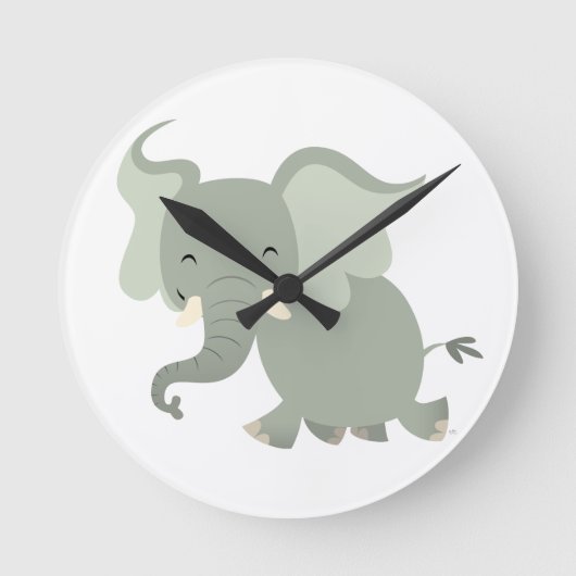 Cute Merry Cartoon Elephant Wall Clock Ronde Klok (Voorkant)