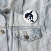 Cute Merry Cartoon Killer Whale Button Badge (In situ)