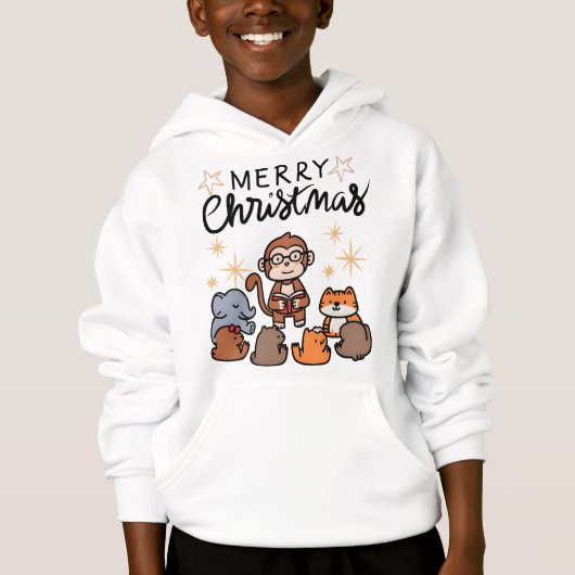 "Cute Merry Christmas Cartoon Hoodie for Boys" (Voorkant)