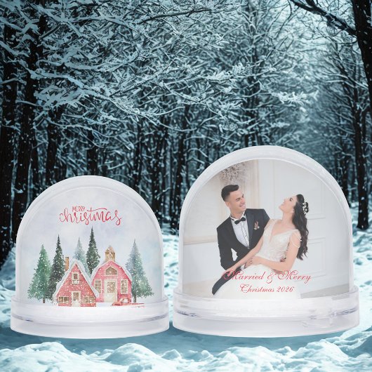 Cute Merry Christmas & Custom Wedding Couple Photo Sneeuwbol