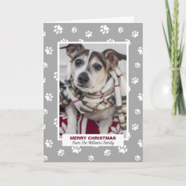 Cute Merry Christmas Dog Paw Prints Pet Foto Feestdagen Kaart