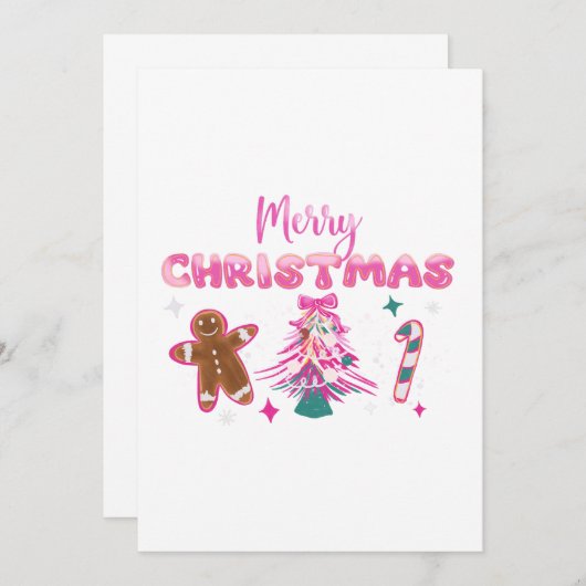 Cute Merry Christmas Gingerbread and Candy Design Kaart (Voorkant / Achterkant)