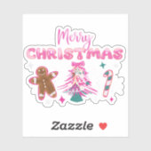 Cute Merry Christmas Gingerbread and Candy Design Sticker (Vel)