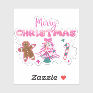Cute Merry Christmas Gingerbread and Candy Design Sticker