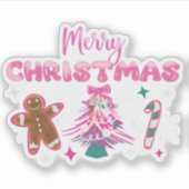 Cute Merry Christmas Gingerbread and Candy Design Sticker (Voorkant)