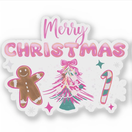 Cute Merry Christmas Gingerbread and Candy Design Sticker (Voorkant)