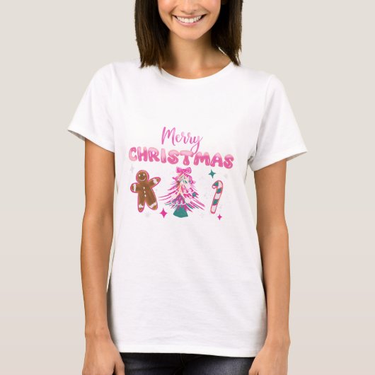 Cute Merry Christmas Gingerbread and Candy Design T-shirt (Voorkant)