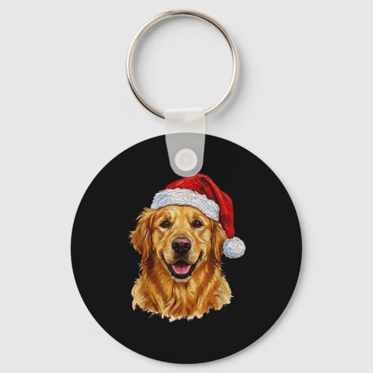 Cute Merry Christmas Golden Retriever Dog Christma Sleutelhanger (Voorkant)