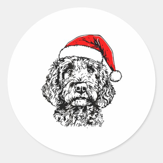 Cute Merry Christmas Goldendoodle Santa Christmas  Ronde Sticker (Voorkant)