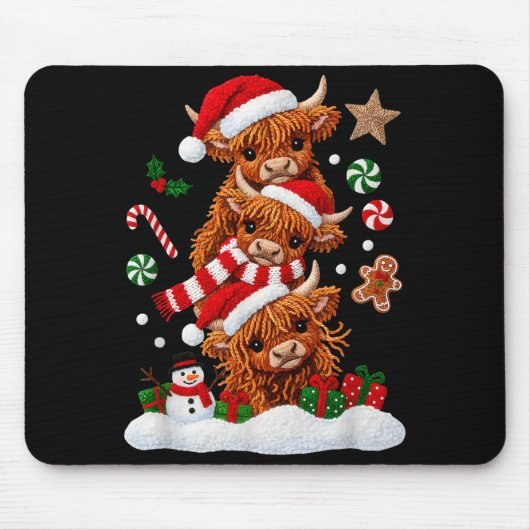 Cute Merry Christmas Highland Cow Christmas Santa  Muismat (Voorkant)
