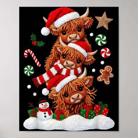 Cute Merry Christmas Highland Cow Christmas Santa  Poster (Voorkant)