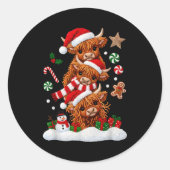 Cute Merry Christmas Highland Cow Christmas Santa  Ronde Sticker (Voorkant)