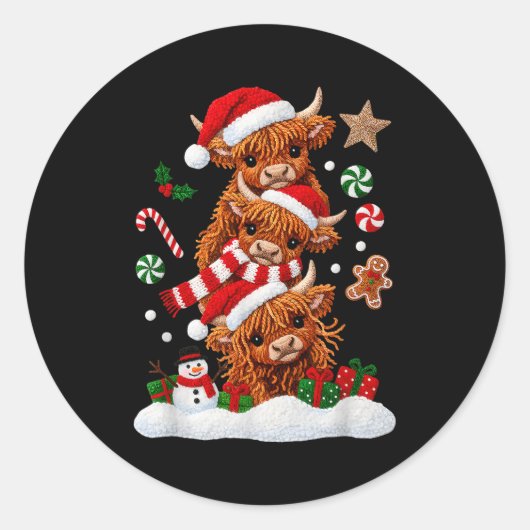 Cute Merry Christmas Highland Cow Christmas Santa  Ronde Sticker (Voorkant)