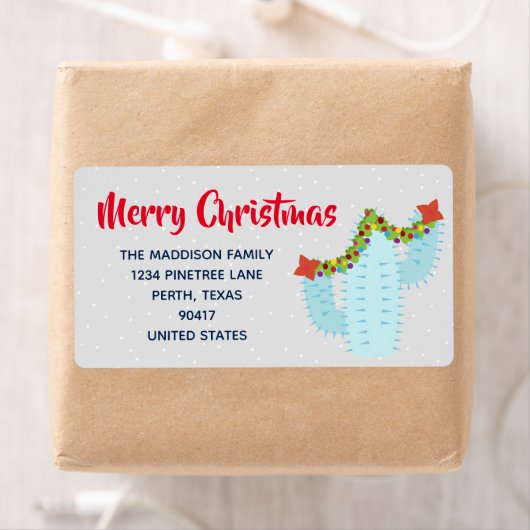 Cute Merry Christmas Holiday Cacti Cactus Address Etiket (Insitu)